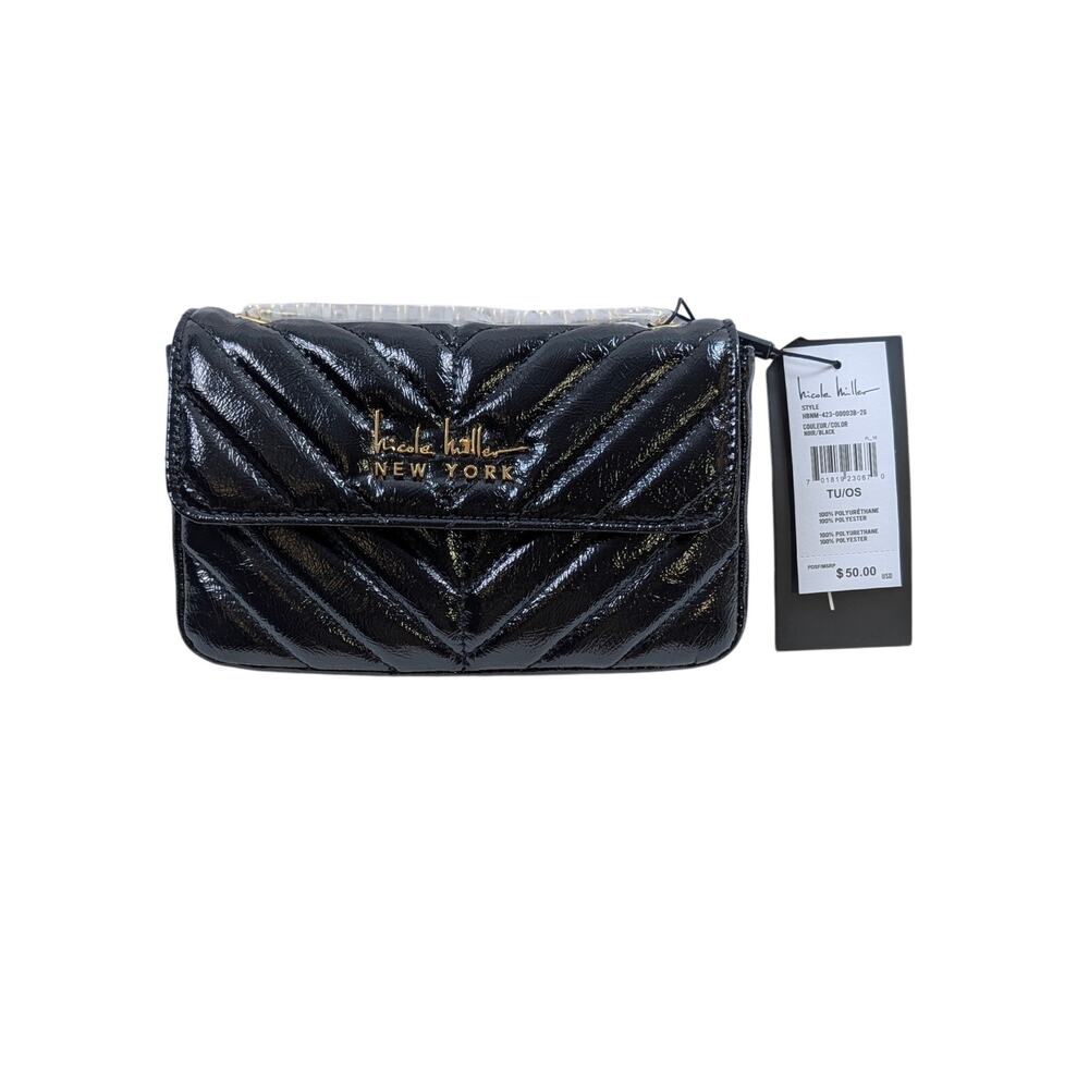 Nicole Miller New‎ York Elegant Black Crossbody Bag Quilted Clutch Purse NWT